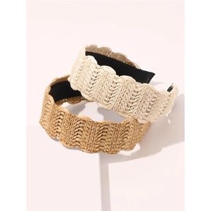 2 Piece Neutral Boho Headbands Raffia Off White Tan